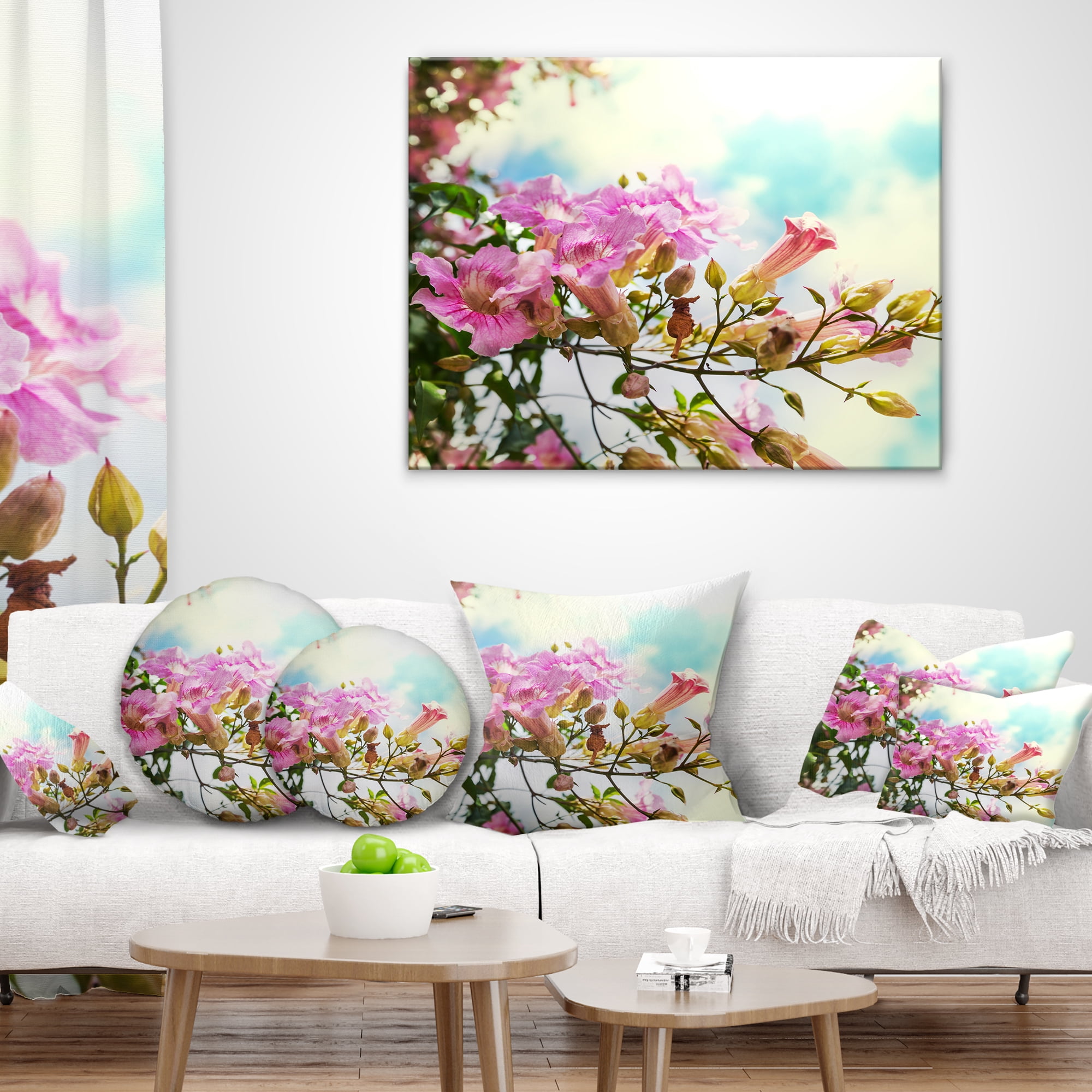 Designart Pink Flowers in Hawaiian Garden - Flower Throw Pillow - 18x18