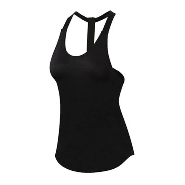 Camiseta de entrenamiento sin mangas para mujer, con forma de T, sin espalda, holgada, para entrenamiento, yoga, camisetas para correr y ciclismo para mujer, color negro, talla S