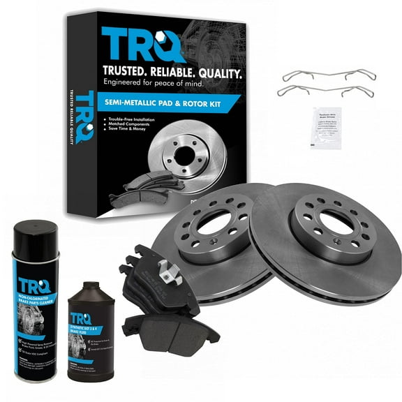 TRQ Front Metallic Brake Pad & Rotor Kit w/Chemicals for A3 VW Rabbit Jetta Golf BKA17057 Fits select: 2009-2018 VOLKSWAGEN JETTA, 2008 VOLKSWAGEN GLI