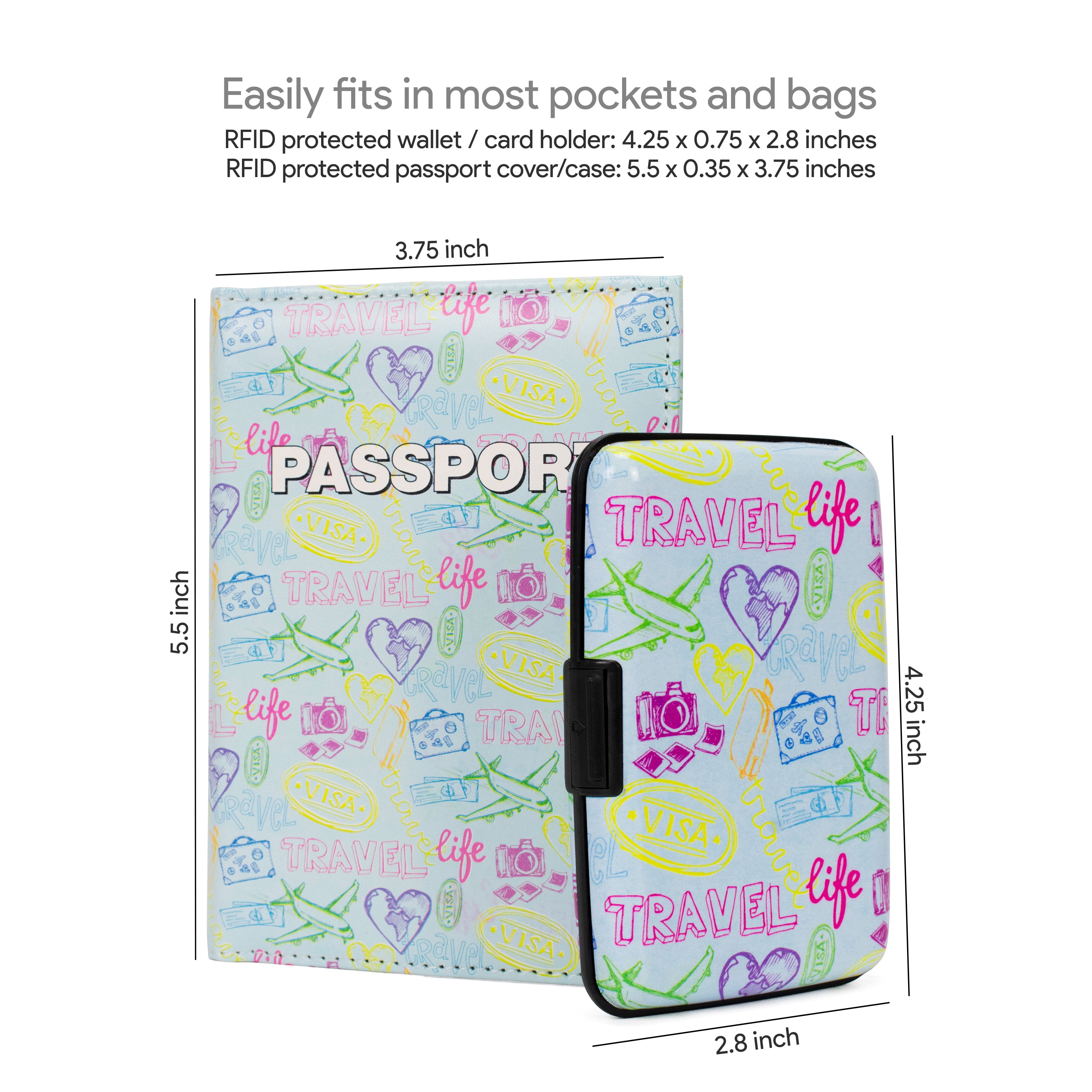 Miami CarryOn RFID Protected Wallet and Passport Cover Set (Doodle Travel)