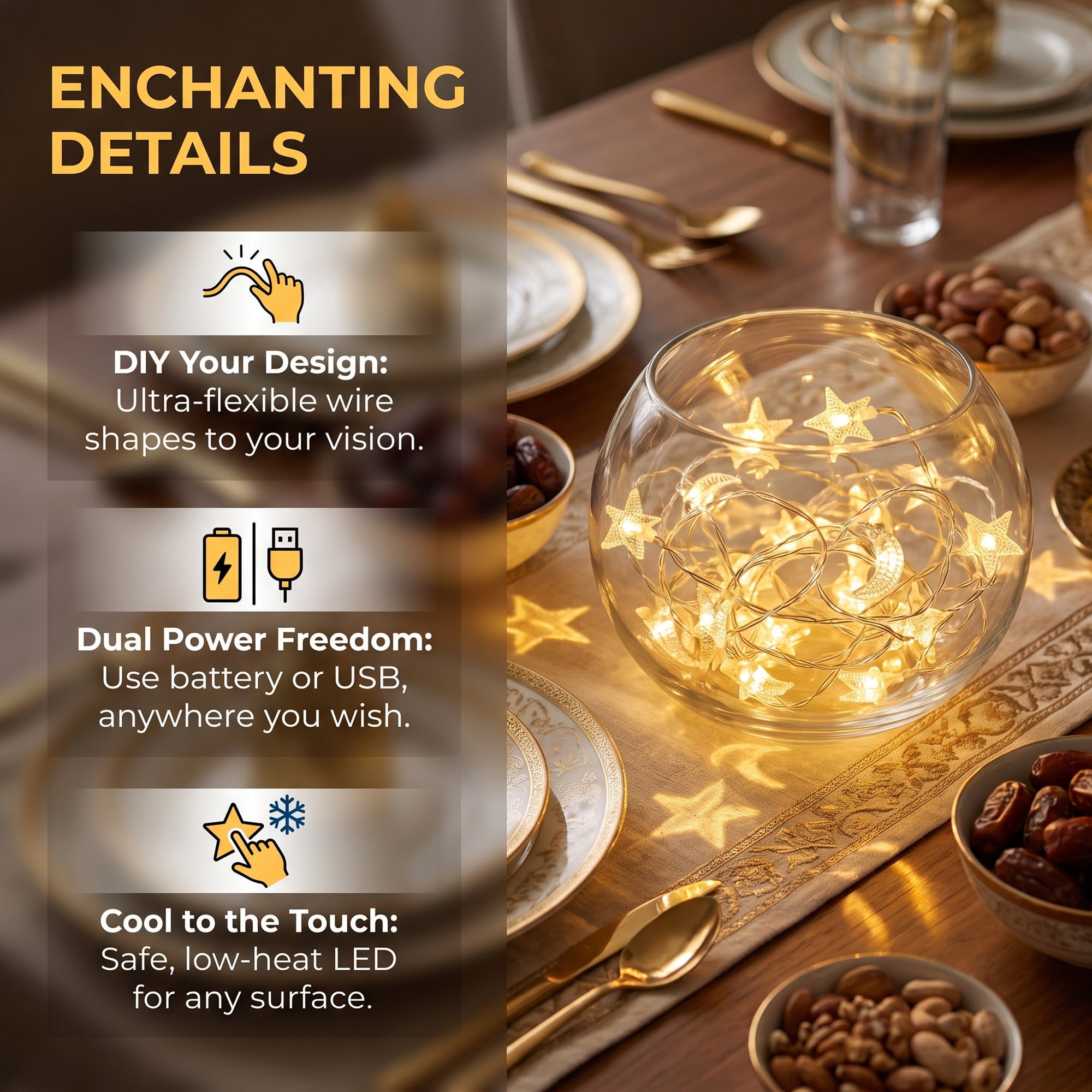 Unique Bargains Star and Moon Fairy Light with Flexible Wire 9.8 ft Battery or USB Powered