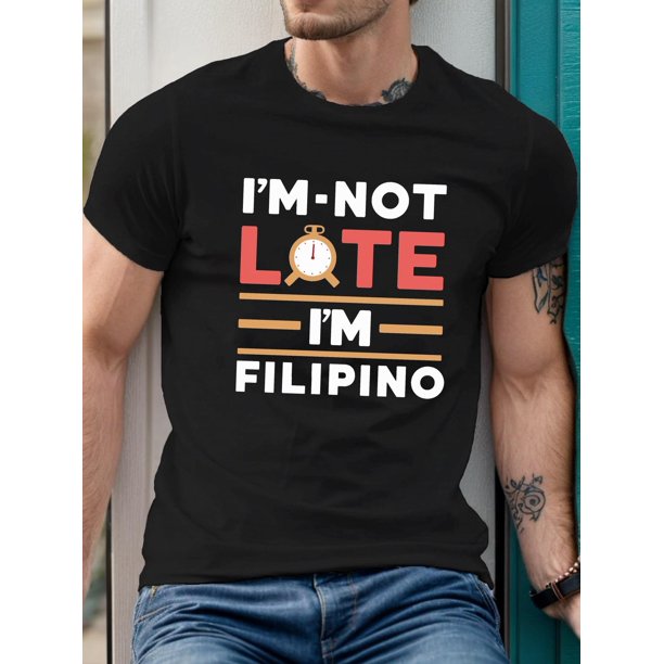 Clock Filipino Print Men's Crew Neck T-shirt, Short Sleeve Comfy Versatile Tee Tops, Summer Casual Clothing Tee For Adult, Men, Women, Teen, Teenager, Adolescent, Youth.