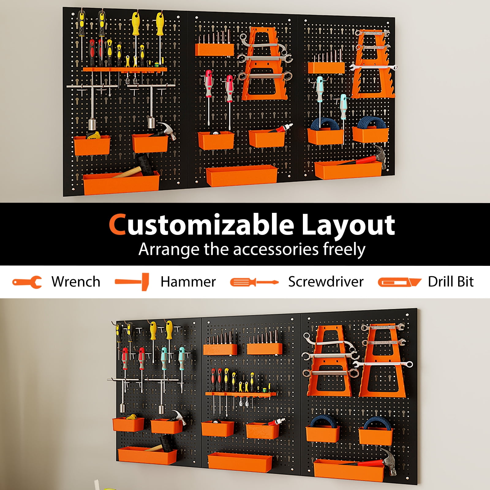 Topbuy Pegboard Wall Organizer 9-Bin Parts Rack Organizer Heavy-Duty Utility Tool Storage Board