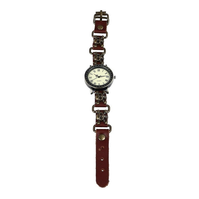 Montre-bracelet à quartz avec tête de mort, réglable, style vintage, bracelet en cuir PU, boucle en alliage, pour homme et femme