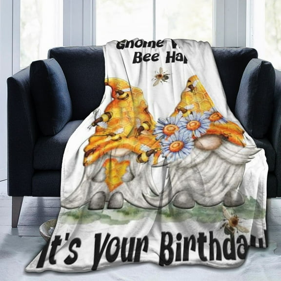 yuboo Spring Gnome Bee Throw Blanket,White Gnome Honey Bee Daisy Flower Blankets for Couch Sofa Bed,Gnome Worries Be Happy Blankets for Mother's Day/Birthday/Kids/Adults All Seasons,50x60 Inch