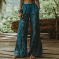 thumbnail image 2 of TRUBKH Womens Linen Pants Floral Belt Pants Baggy Pants Gaucho Pant Baggy Tapered Pants Women Lightweight Beach Trousers Linen Cotton Blend Pants Pinstripe Pants Paperbag Pant Blue L, 2 of 4