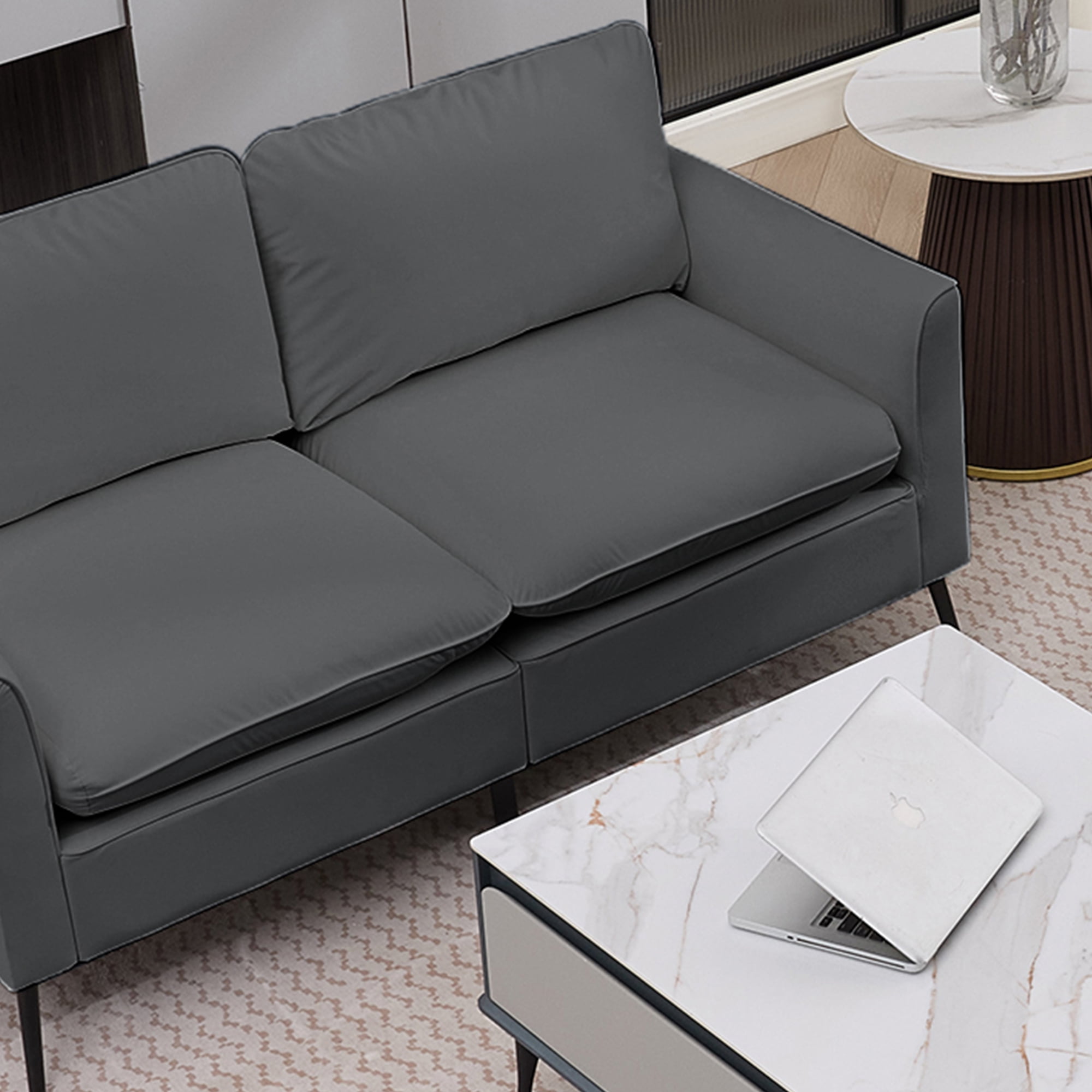 55" Small Loveseat Sofa for Small Spaces,Leather Upholstered 2-Seater Sofa Couch Single Casual Sofa Chair for Living Room Office,Light Gray