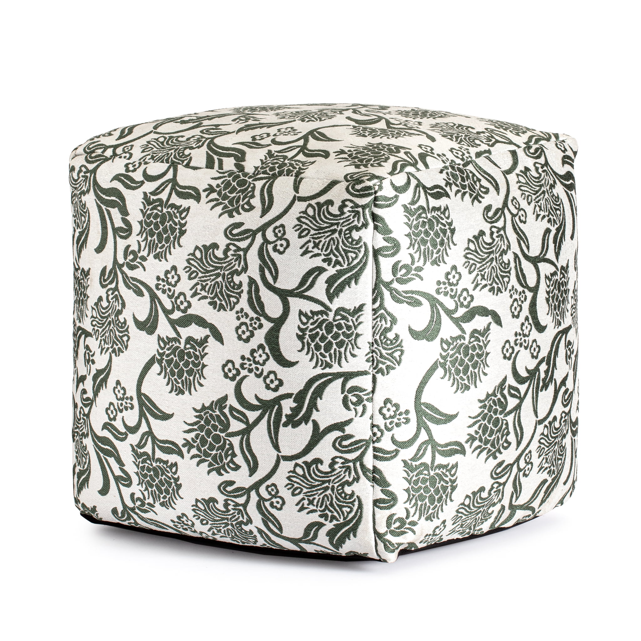 Chamonix Green 18" x 18" x 18" Green & Ivory Pouf