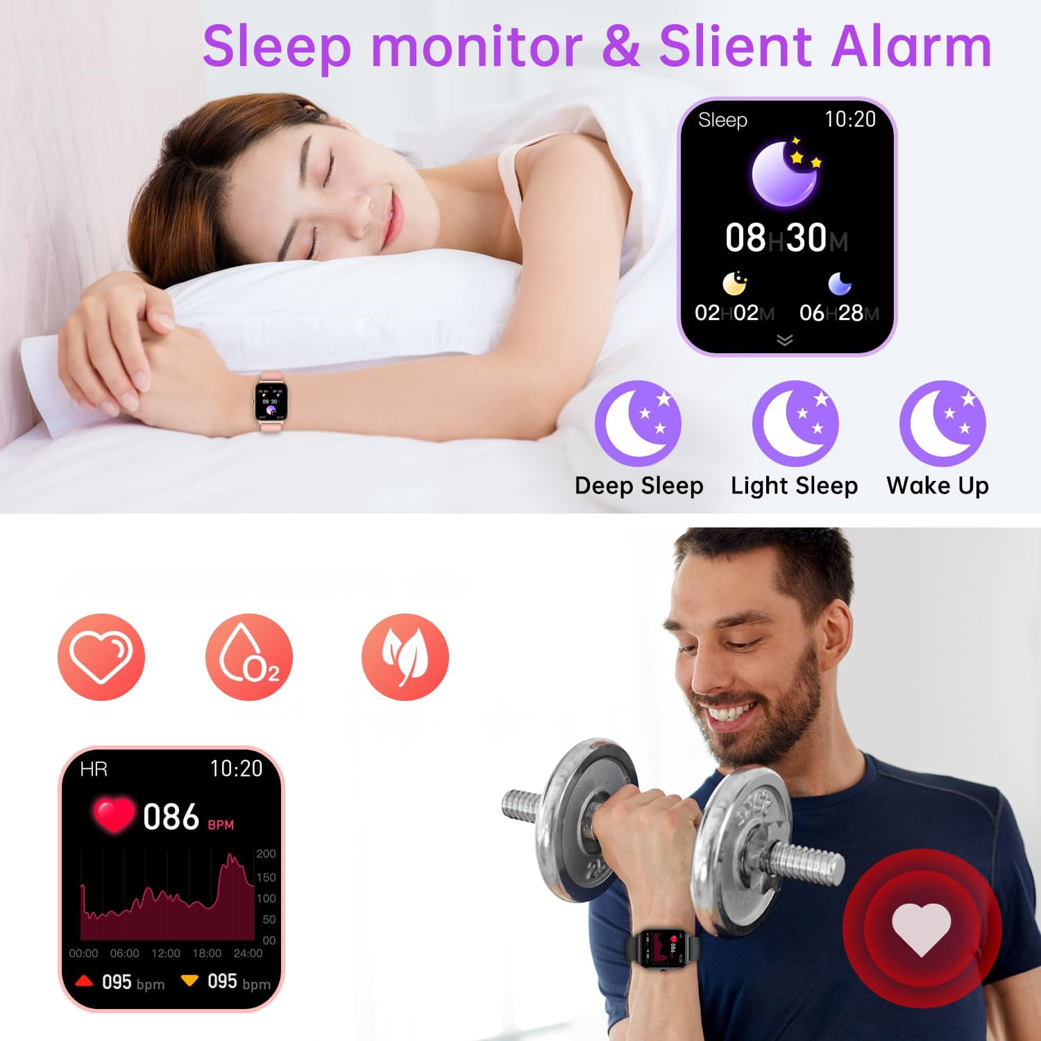 Smart Watch for Women Men Fitness Tracker: 1.83 Inch Bluetooth Call Smartwatch with Sleep Monitor Watches Compatible with Android Ios 100+ Sport Mode Steps Counter 3 Bracelets Waterproof Ip67
