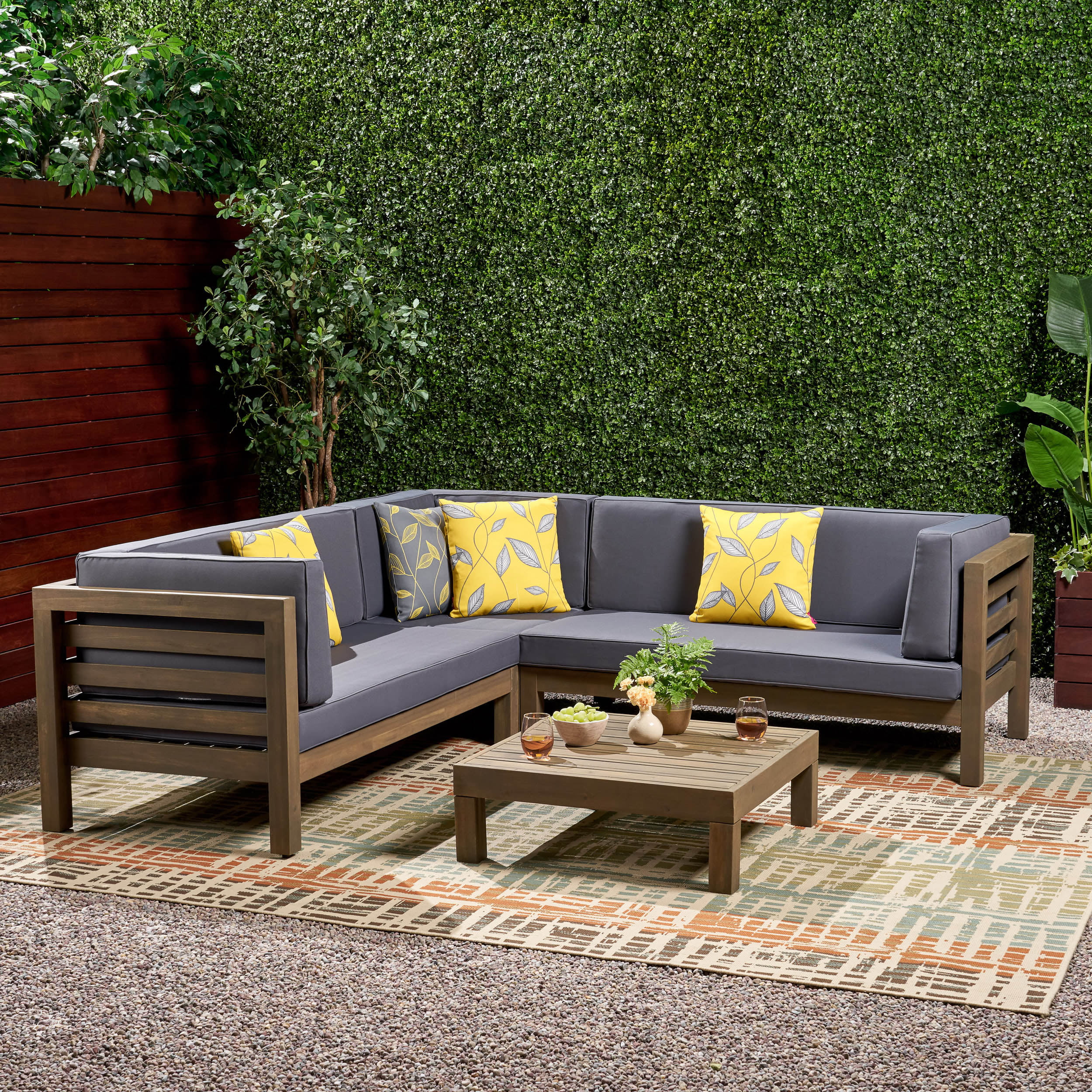 Argentine 4 Piece Outdoor Wooden Sectional Set With Cushions Grey