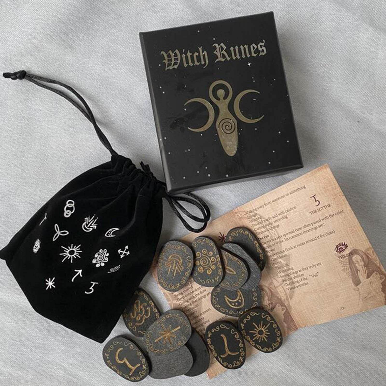 Langgg Sorcière Runes Symbole Gitan Sorcières Rune Ensemble avec Sac de Rangement pour la Méditation