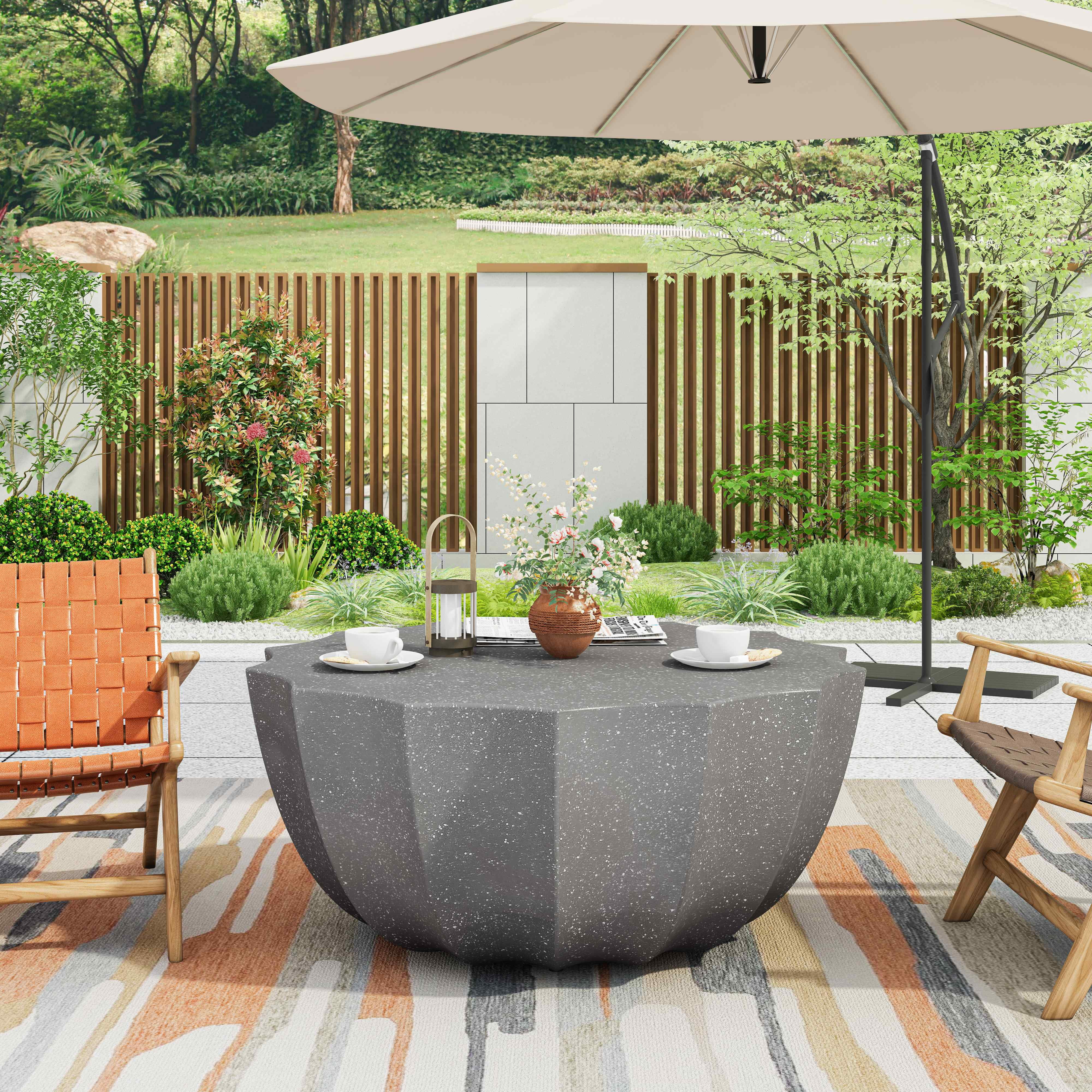 FFH 35.43" Coffee Table for Indoor & Outdoor, Modern Cement Table for Living Room, Patio, Backyards, Gray