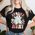 thumbnail image 2 of Spooky Aunt Floral Ghost Halloween T-Shirt, Hippie Style Women’s Spooky Family Tee, Fall Halloween Costume Shirt for Women, 2 of 3