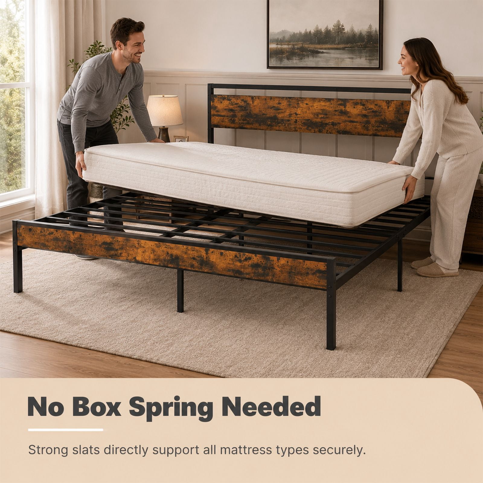 Alvantor Metal Platform Bed Frame, Mattress Foundation with Headboard and and Footboard, No Box Spring Needed Support, Noise Free, Easy Assembly