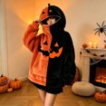 thumbnail image 3 of Women Halloween Hoodies Oversized Flannel Pumpkin Long Sleeve Sweatshirts with Pockets Devil Expression Printing Funny Halloween Costumes, 3 of 5