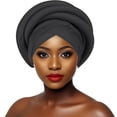 thumbnail image 5 of African Soild Color Pre-Tied Headwrap for Women, Braid Design Headscarf Turban Cap, Adjustable Stretchy Beanie for Wedding, Church, and Casual Style Black, 5 of 6