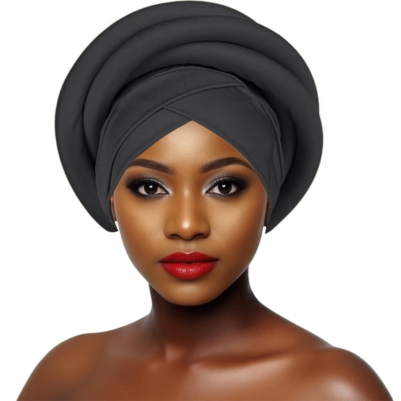 CXHEGBEJ African Women Turban Caps Beanie Headscarf Pre Tied Braid Headwraps For Women Stretchy Chemo Headwear Bonnet Beanie Cap Hair Covers Black