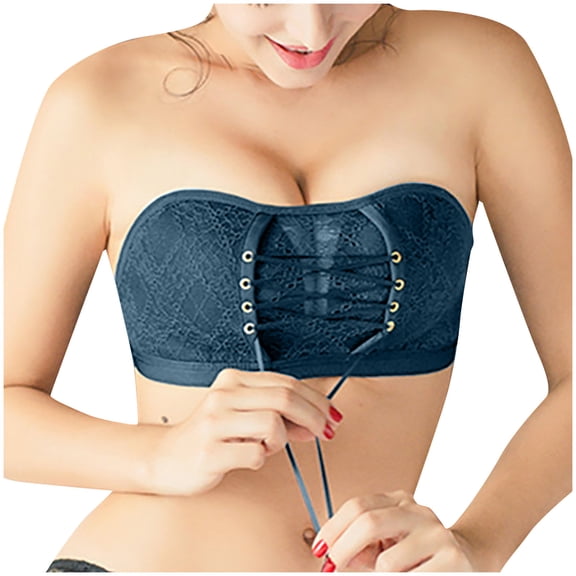 Bigersell Women's Bras Women 1 Piece Bra Everyday Underwear Strapless Lace Drawstring Bandeau Women's Plus Size Open Back Sports Bra, Style 2722, Green 36A