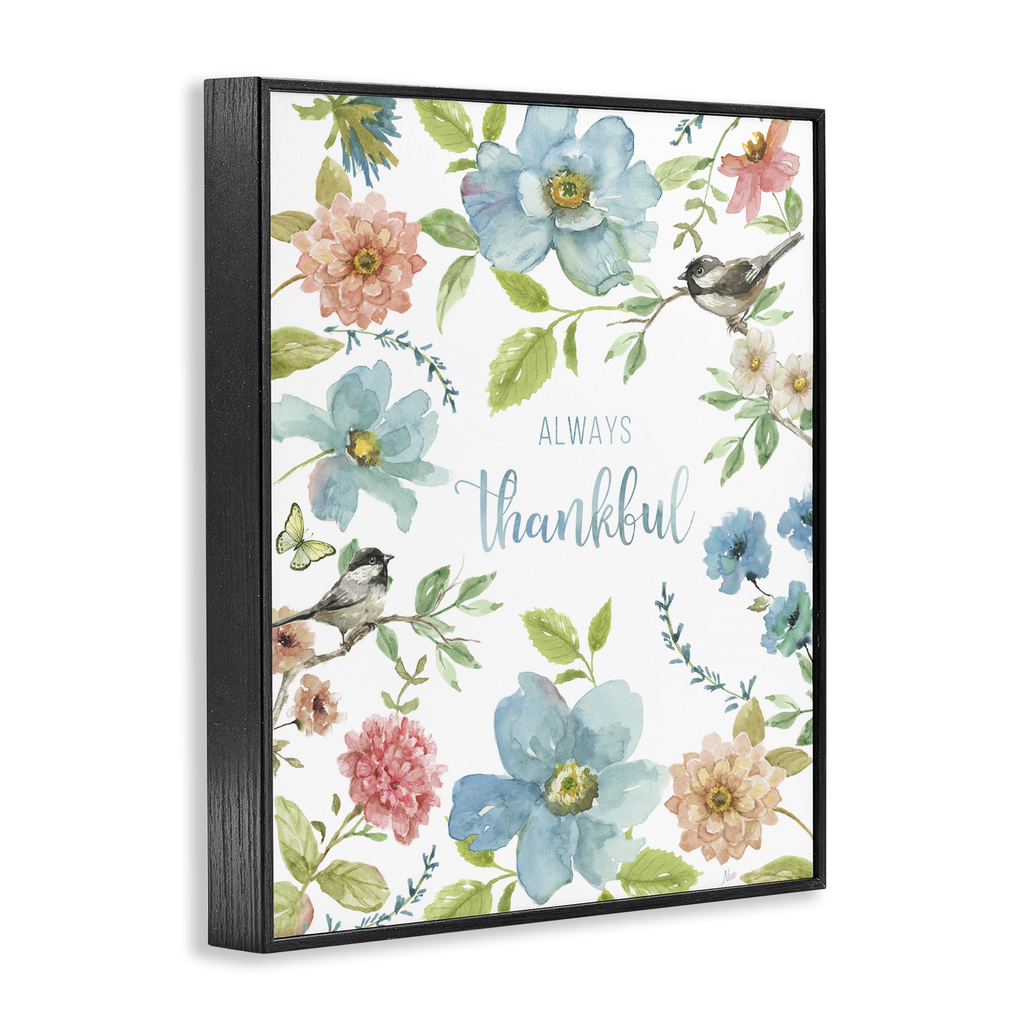 Stupell Industries Always Thankful Pink & Blue Black Framed Giclee Art, design by Nan
