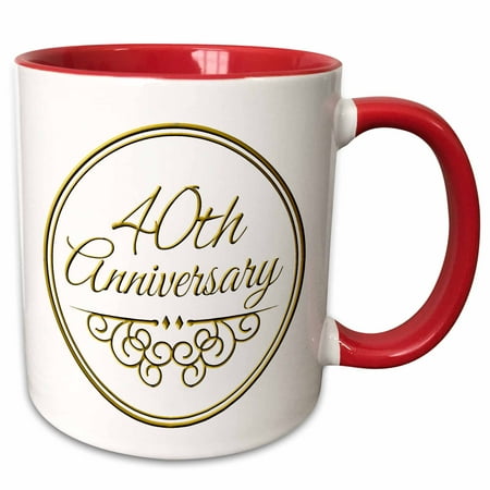 Copper Anniversary Gifts 3dRose 40th Anniversary gift - gold text for celebrating wedding anniversaries - 40 years married together - Two Tone Red Mug, 11-ounce ()