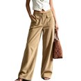 thumbnail image 2 of Stralyhd Wide Leg Pants for Women Corduroy Elastic Waist Flowy Fashion Palazzo Trousers with Pockets Fall Vacation Clothes Khaki M, 2 of 4