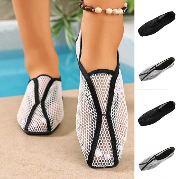 Miluxas Women's Breathable Mesh Slip-On Flats - Hollow Out Ballet Shoes, Lightweight Footwear for Daily & office Wear White 9.5(43)
