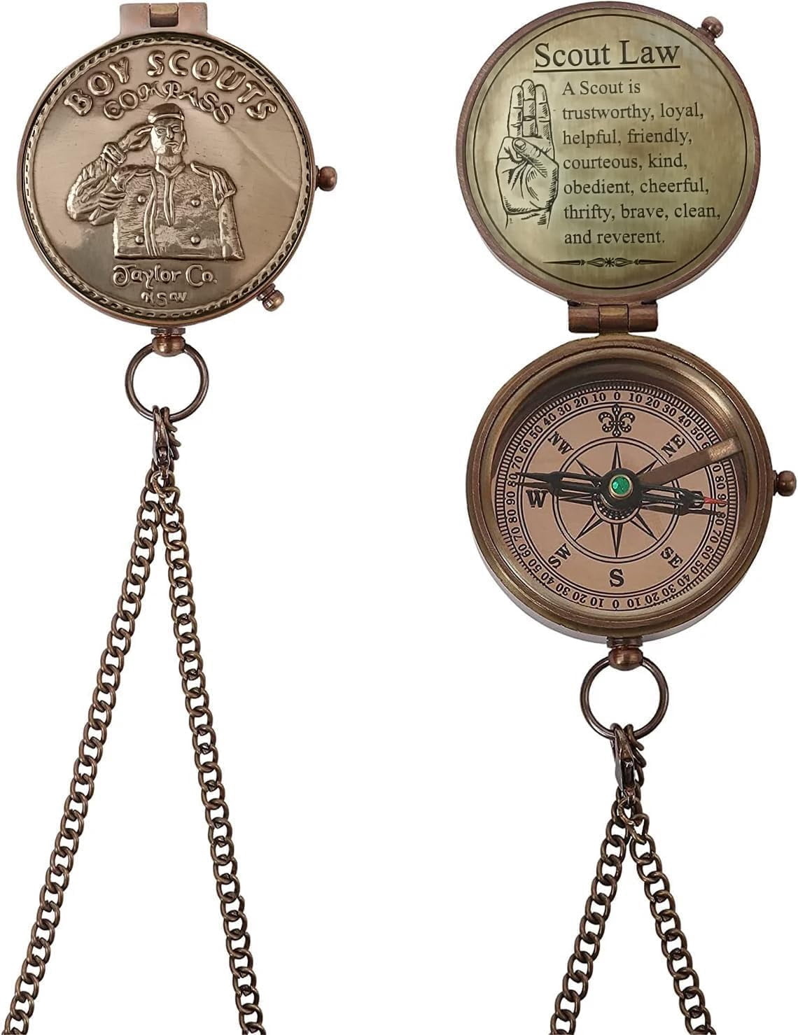Boys Scout Compass Memorial Boys & Men - Engraved Scout Oath Compass with Leather Box Scout Be Prepared Camping Compass Gift