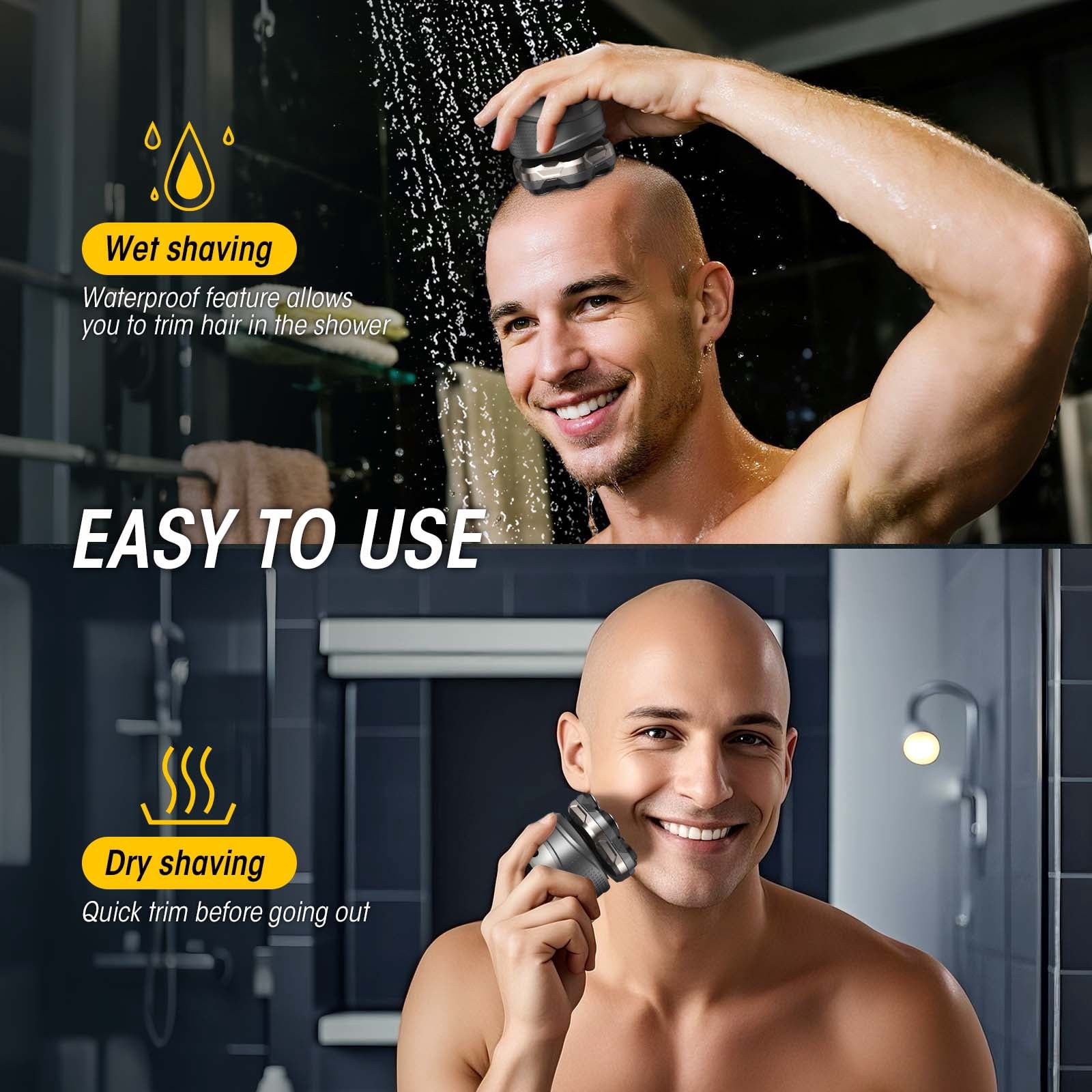 HOOICB Head Shaver for Bald Man, Cordless Electric Razor with 7D Floating Blades, Wet and Dry Use, USB Rechargeable Grooming Kit