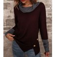 thumbnail image 3 of Jersey de mujer con cuello alto y manga larga, sudadera cómoda para invierno, otoño, oficina, rojo vino oscuro M, 3 of 6