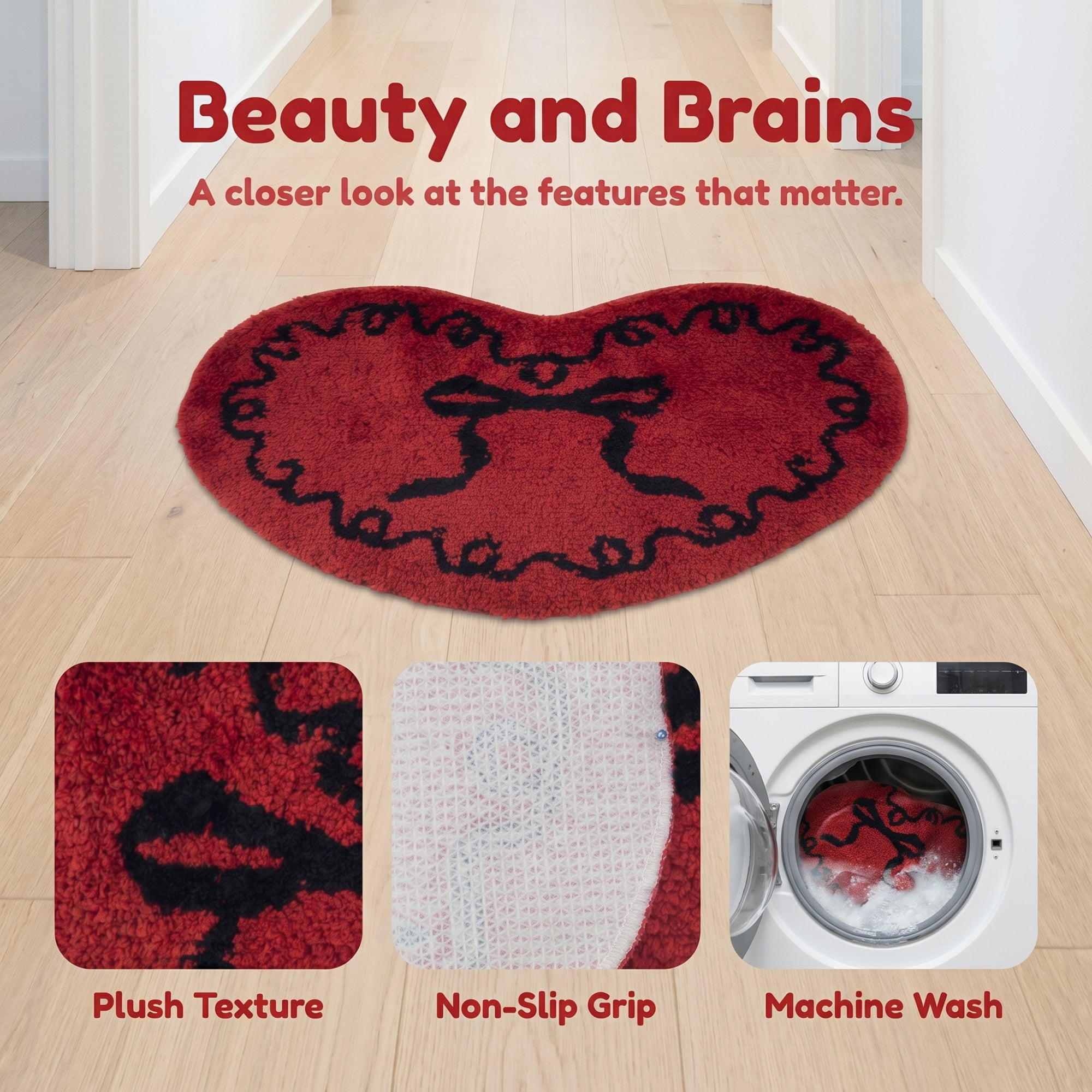 Unique Bargains Heart Shaped Shaggy Faux Fur Area Rug Non Slip Soft Plush 24" x 16" Red