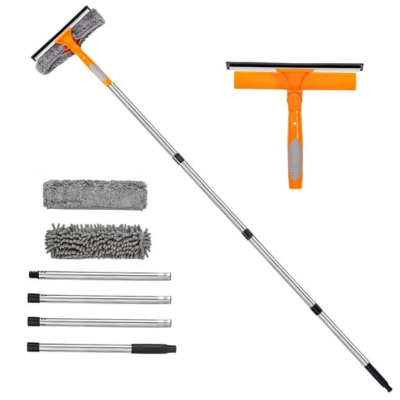 Lumikrypt Window Squeegee Cleaner, 2 in 1 Shower Squeegee with Extension Pole, 67" Window Cleaning Tool with Adjustable Bendable Head, Glass Cleaning Tools for Indoor/Outdoor High Window
