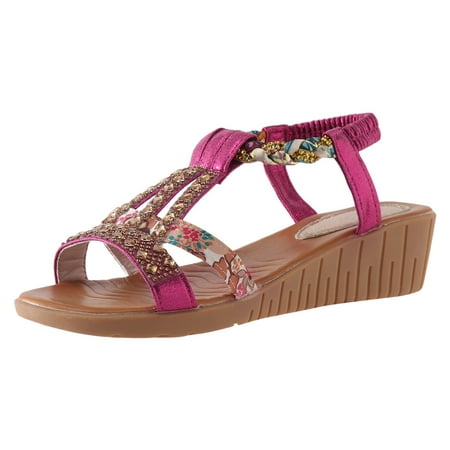 

YUHAOTIN Strappy Sandals for Women Heel Studs Rhinestone Decor Slingback Sandals Fashion Summer Wedge Sandals Open Toe Bohemian Sandals Womens Slide Sandals Dressy