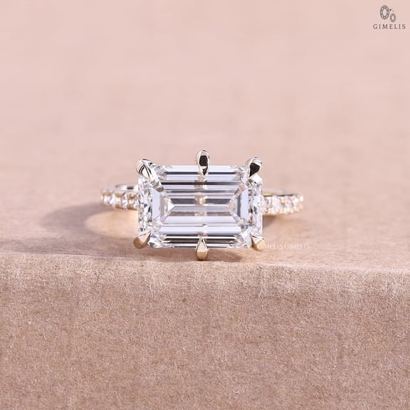 GIMELIS 2 CT Emerald Cut Lab Grown Diamond Engagement Ring, 10K Yellow Gold