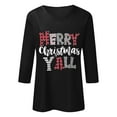 thumbnail image 4 of Fiaer Christmas Merry T Shirts for Women V Neck 3/4 Sleeve Holiday Graphic Tee Fall Loose Fit Plus Size Fashion Casual Tops Black1 XXL, 4 of 4