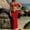 A350 Red, variant on 3 Piece Swimsuits for Women Built-in Bra Triangle Halter Bikini Top and Side Tie Bottom with Starfish Detail Mermaid Style Long Skirt Cover Up
