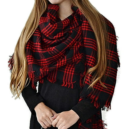 Women's Two Side Warm Thick Large Tartan Blanket Plaid Scarf...