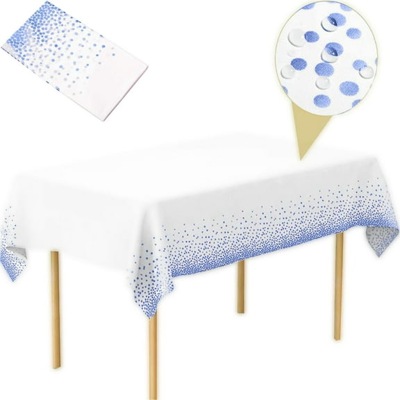 Uioepy Last Chance 54X108In Plastic Tablecloth With Golden Polka Dot Printing, Disposable Pvc Tablecloth For Barbecue, Party And Wedding, Printed In Blue Plastic Tablecloths Gold Dot Disposable Tablec