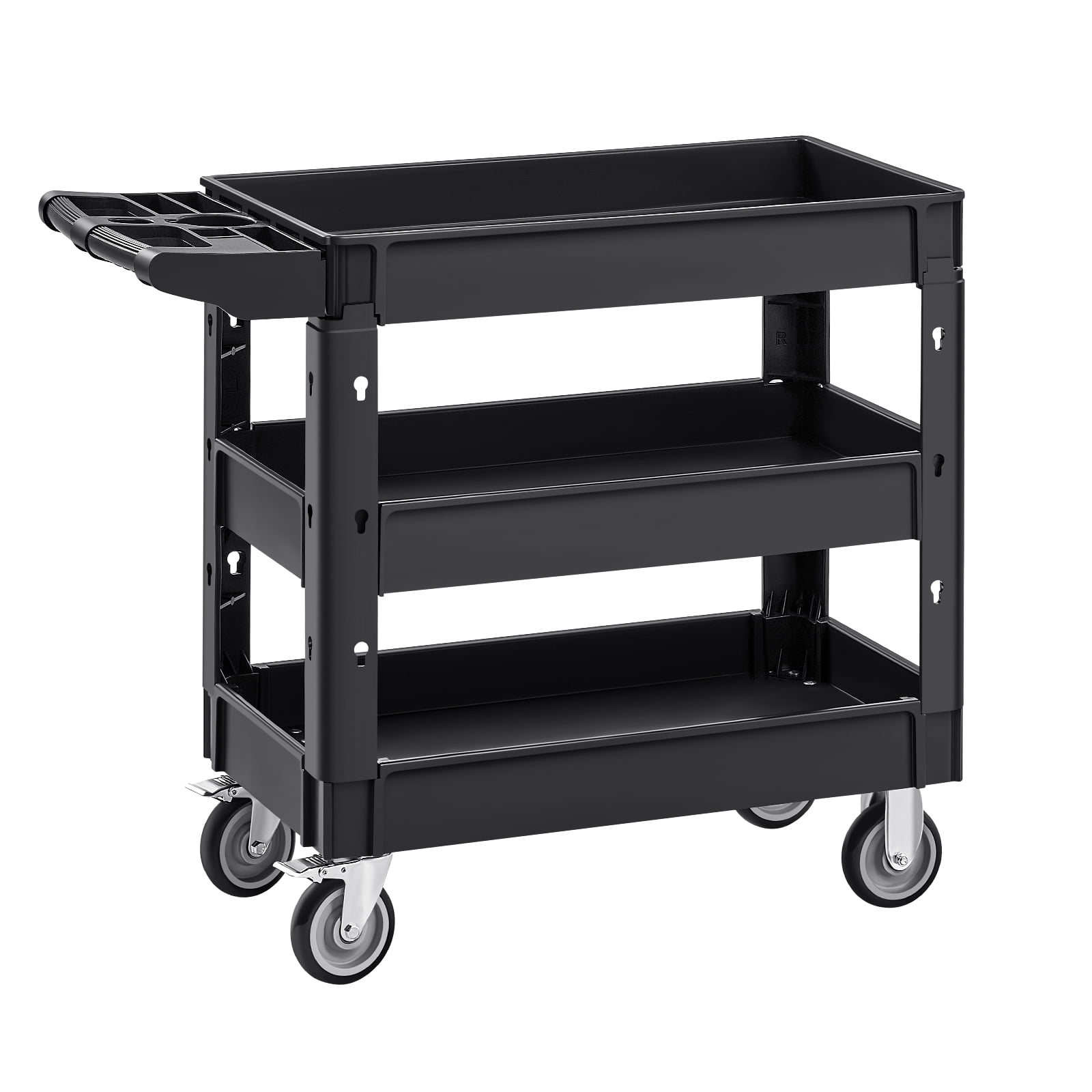 3-Shelf Utility Cart 550 lbs Capacity 5 Inch Lockable Swivel Wheels Polypropylene for Warehouse Garage Office