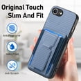 thumbnail image 5 of Dteck Slim Kickstand Case for iPhone 16e, Vertical and Horizontal Stand Metal Kickstand Cover with Card Holder, Carbon Fiber Pattern Shockproof Protective Phone Cover for iPhone 16e 2025,Blue, 5 of 7