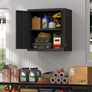 Marcree Metal Wall Cabinets for Garage, Garage Cabinets Wall Mount, Steel Floating Hanging Storage Cabinet with Doors and Adjustable Shelf for Utility Room, Black