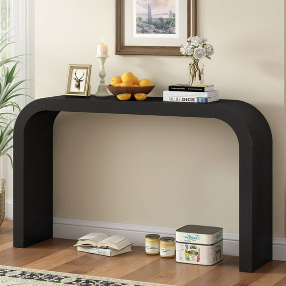 Christopher Knight Home Modern 52" Curved Console Table, Wood Entryway Table for Hallway, Black
