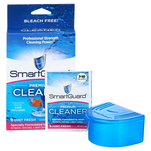 SmartGuard Premium Cleaner Crystals & Retainer Denture Case, White, 11 Pack
