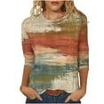 thumbnail image 1 of HKEJIAOI T-Shirts pour Femmes, Imprimé Floral, Manches 3/4, Col Rond, Coupe Ample, Style Décontracté, Kaki., 1 of 5
