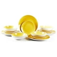 thumbnail image 2 of Stoneware Dinnerware Set 18pcs, Coupe Shape - White/Yellow, Service for 6 - Plates, Bowls - Microwave & Dishwasher Safe, 2 of 7