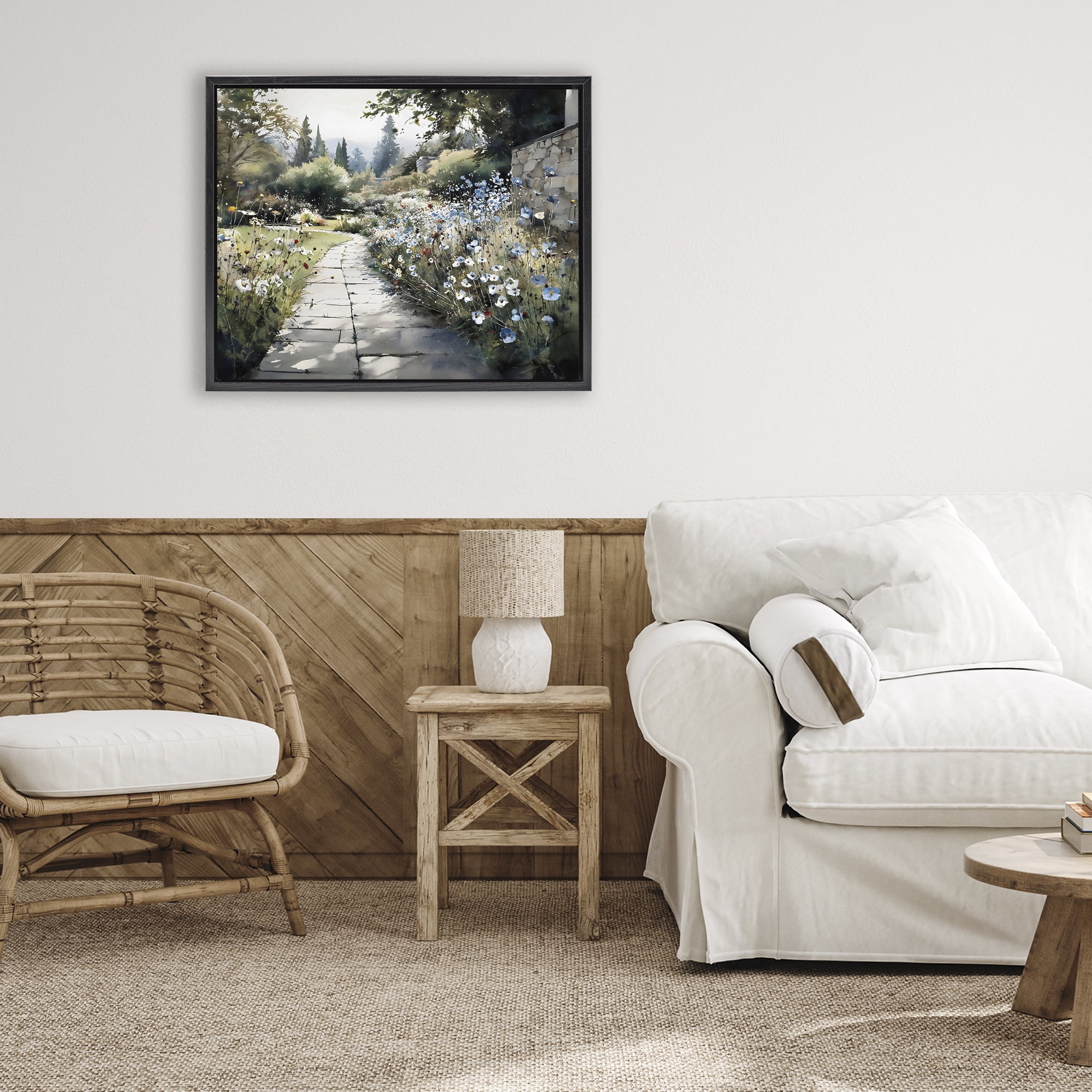 Stupell Industries Garden Pathway in Summer Light Black Framed Floater Canvas Wall Art, design by Franklyn Gregory