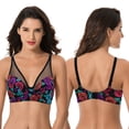 thumbnail image 4 of Curve Muse Plus Size Minimizer Underwire Bra with Floral and leopard Print-2pack-CORAL,BLACK PRINT (Size:48D), 4 of 7