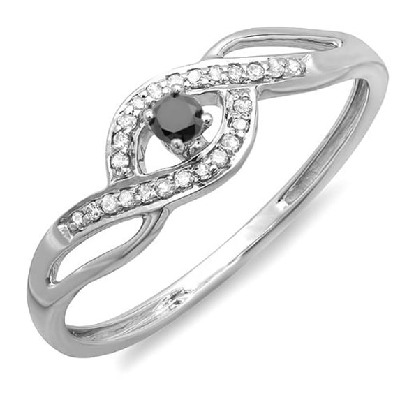 Dazzlingrock Collection 0.15 Carat (ctw) 18k Round Cut Black And White Diamond Ladies Bridal Promise Ring, White Gold, Size 5.5