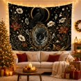 thumbnail image 3 of Raven Under Golden Eclipse with Floral Galaxy, Mystical Gothic for Dark Art Lovers, Botanical Decor, Halloween Gift, Tapestry Wall Hanging for Bedroom, Living Room and Dorm, 3 of 7