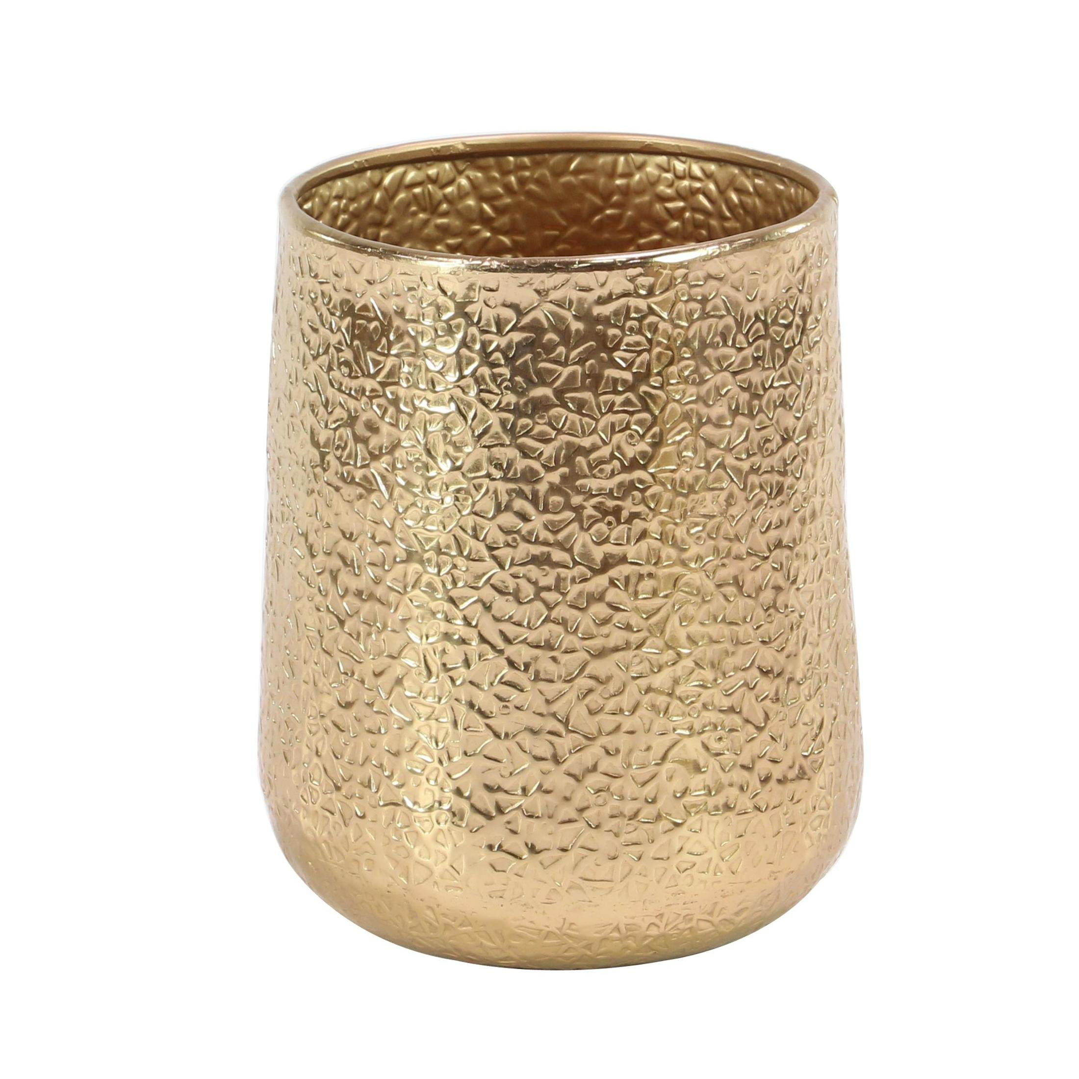 DecMode 20", 15", 13"H Gold Aluminum Metal Planter with Hammered Design (3 Count)