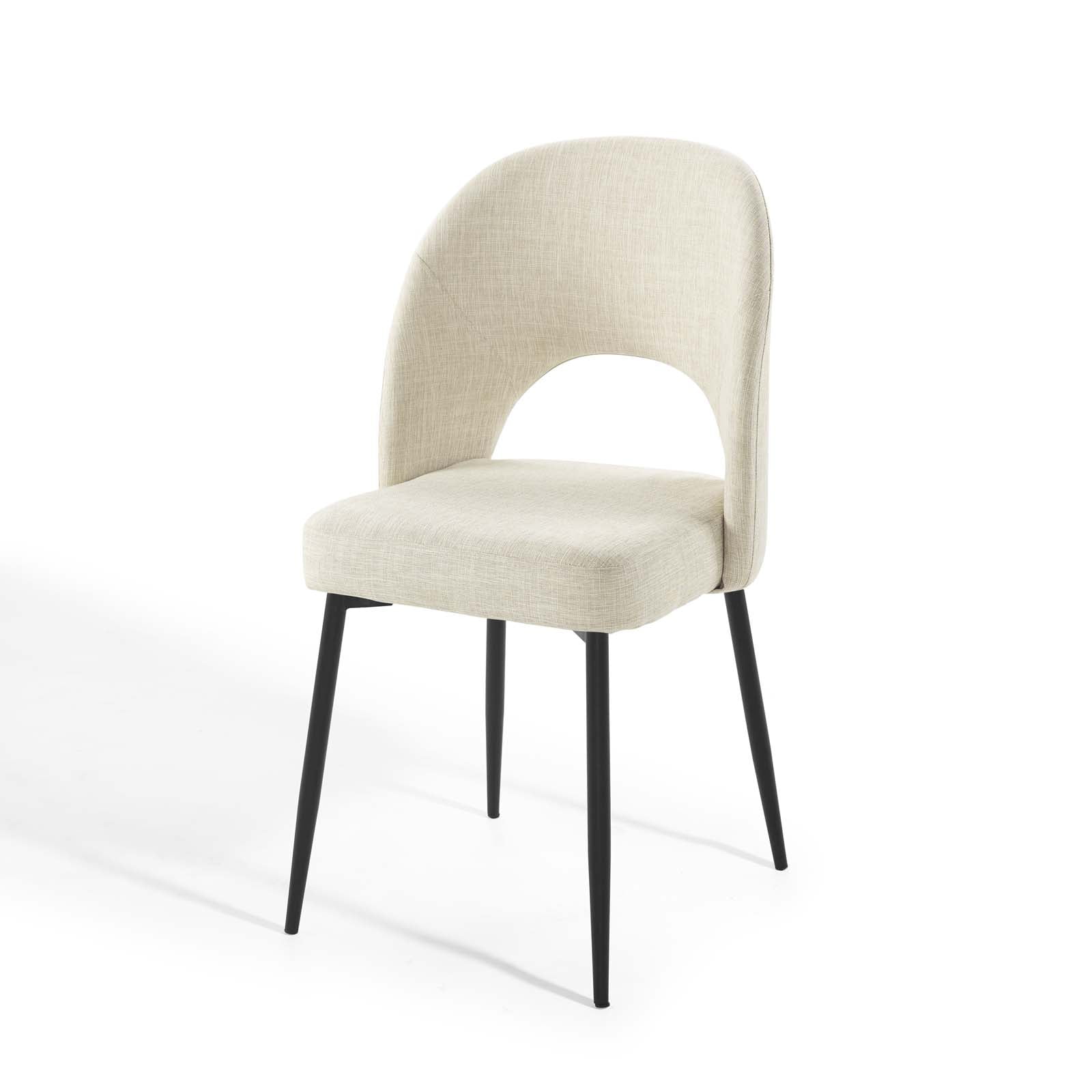 Black Beige Upholstered Bentwood Dining Side Chair with Metal Legs